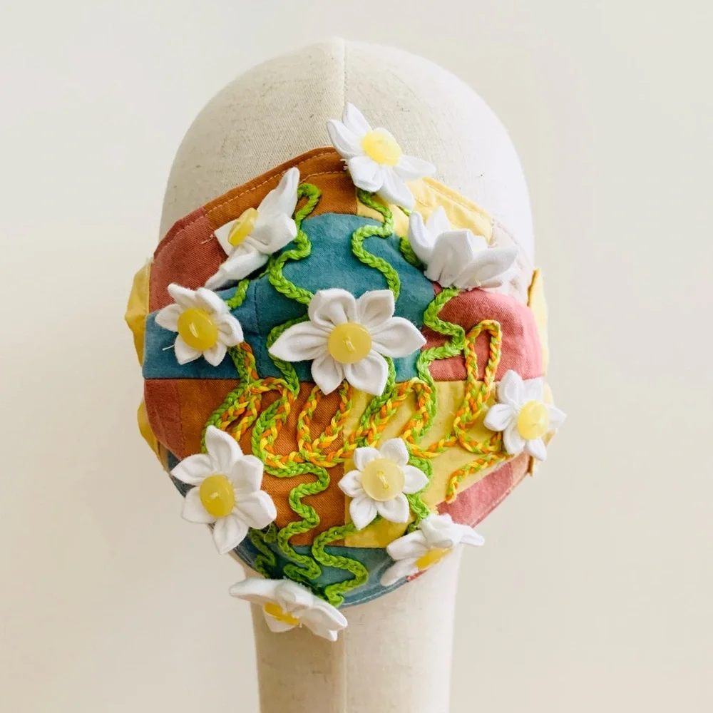 NEW Handmade Multi-Dyed 3D Flower Heal Embroidery Face Mask